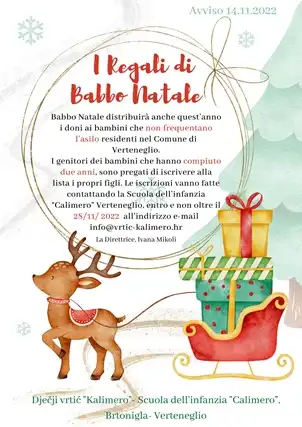 Babbo Natale distribuirà anche quest’anno i doni ai bambini che non frequentano l’asilo residenti nel Comune di Verteneglio