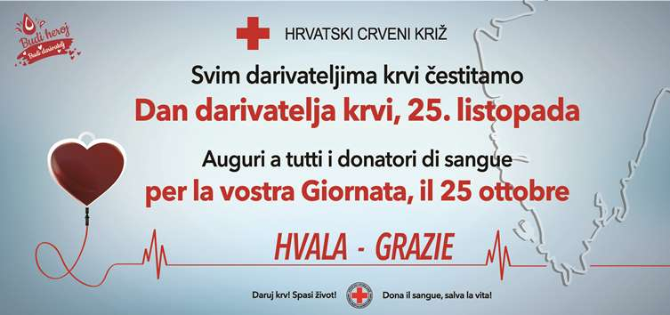 La Giornata dei donatori di sangue nella Repubblica di Croazia è contrassegnata dalla Croce Rossa della regione di Buje nel segno dei donatori che hanno donato il sangue 100 volte